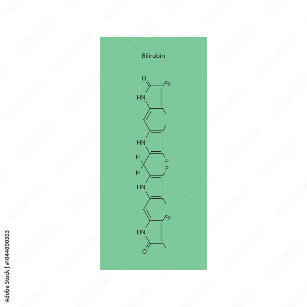 Fototapeta premium Bilirubin skeletal structure diagram.Bile pigment compound molecule scientific illustration.