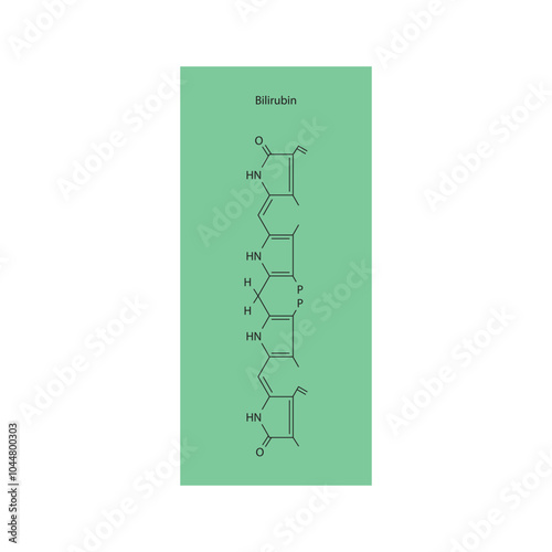 Bilirubin skeletal structure diagram.Bile pigment compound molecule scientific illustration.