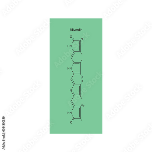 Biliverdin skeletal structure diagram.Bile pigment compound molecule scientific illustration.