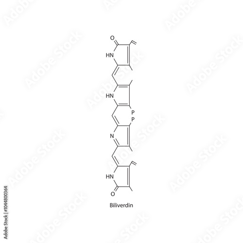 Biliverdin skeletal structure diagram.Bile pigment compound molecule scientific illustration.