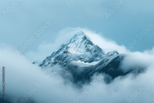 Photo of snowy mountain peek through cloud outdoors nature stratovolcano.