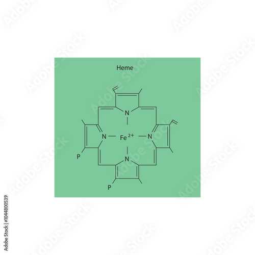 Heme skeletal structure diagram.Bile pigment compound molecule scientific illustration.