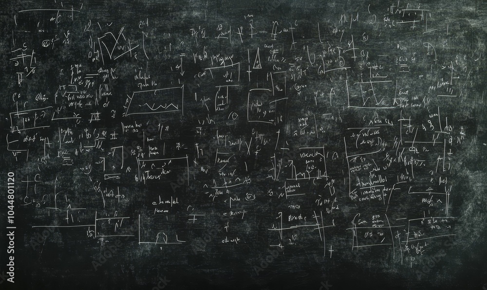 White chalk equations on a black chalkboard.