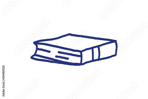Book sketch. Hand drawn blue pen or marker drawing. Primitive kids picture