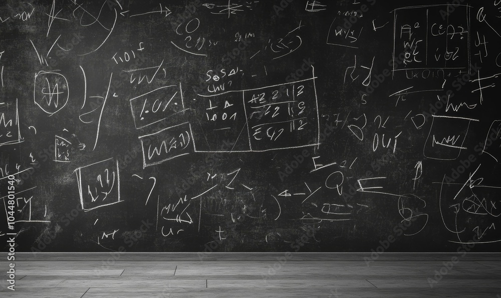 Chalkboard covered in white chalk scribbles.