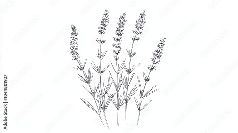 Fototapeta premium Elegant Line Art of Lavender Stems and Flowers