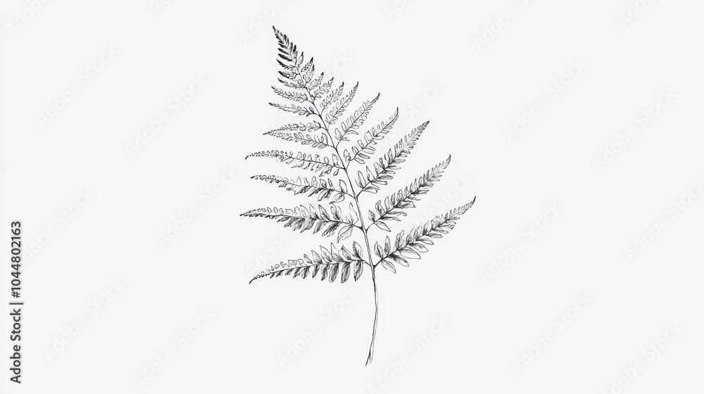 Naklejka premium Delicate Outline of a Fern on White Background