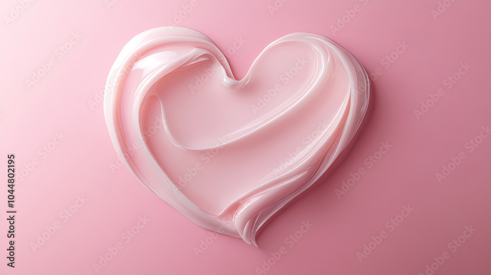 A 3D skincare concept illustration of a heart-shaped moisturizer cream smear on a pink background A 3D skincare concept illustration of a heart-shaped moisturizer cream smear on a pink background