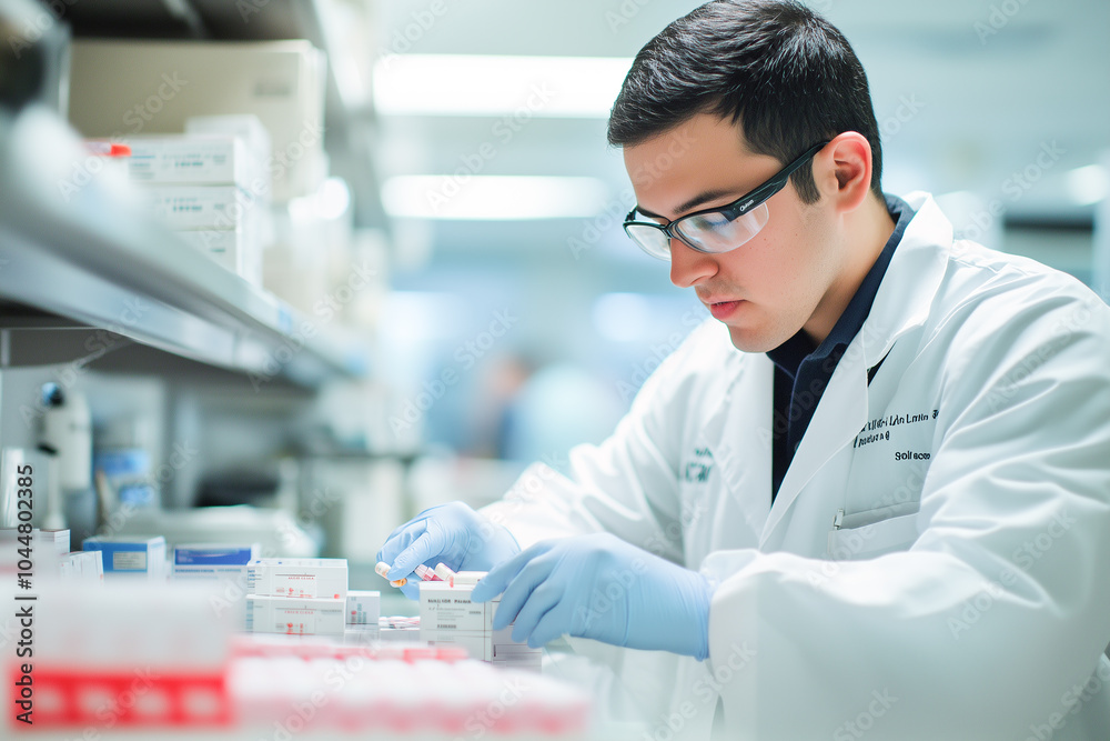 Pharmacist preparing medications in sterile hospital environment
Pharmacist preparing medications in sterile hospital environment