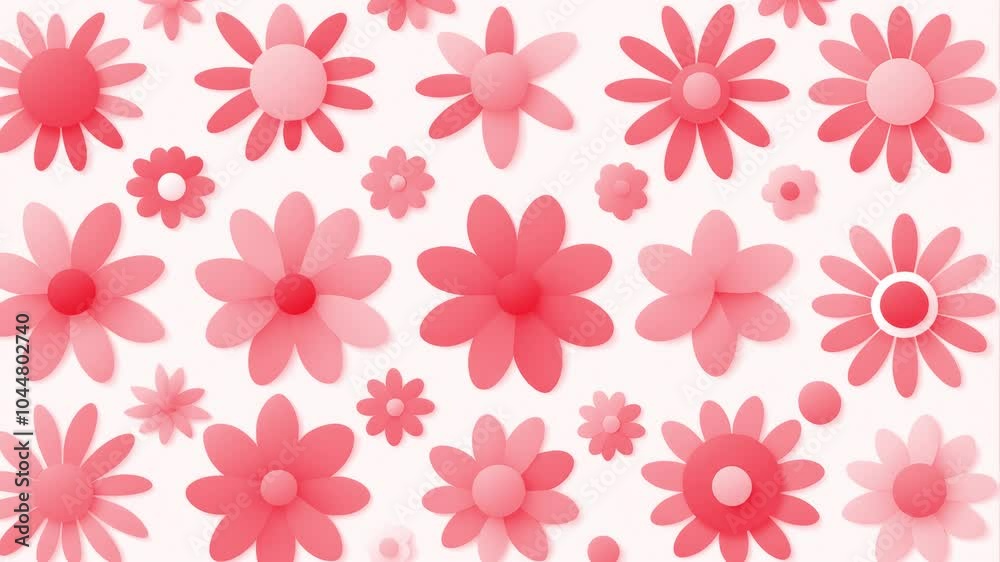 Stop motion loop hand drawn animation, white light background with vector red flowers of different sizes Stop motion loop hand drawn animation, white light background with vector red flowers of different sizes