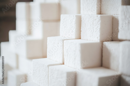 A close-up of lightweight styrofoam bricks, commonly used in construction for insulation and lightweight building projects. 