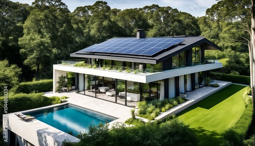 Modern Eco-Friendly Home with Solar Panels and Pool