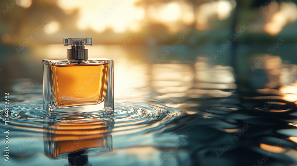 blank perfume bottle on water ripple, mock up product advertising photo blank perfume bottle on water ripple, mock up product advertising photo