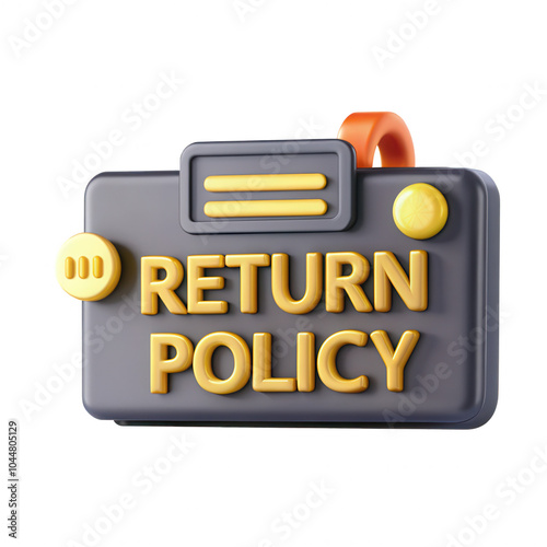 A colorful 3D sign featuring the text 'Return Policy' in yellow and black, designed as a model with vibrant details and a modern feel. photo