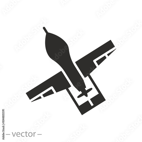 unmanned aerial vehicle, military drone icon, flat vector illustration
