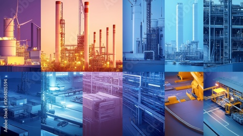 A vibrant industrial collage showcasing various energy and manufacturing sectors.