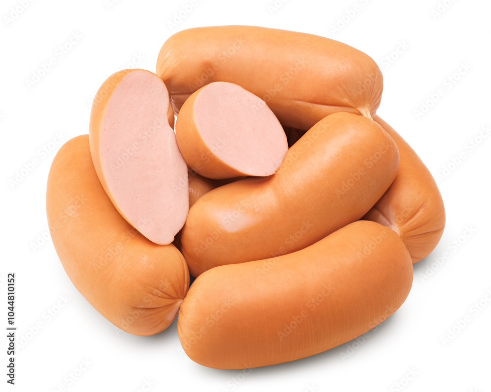 boiled sausages isolated on white background. clipping path boiled sausages isolated on white background. clipping path