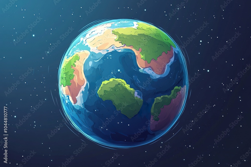 Fototapeta premium Cartoon Simplified Earth with Soft Gradients and Thick Outlines