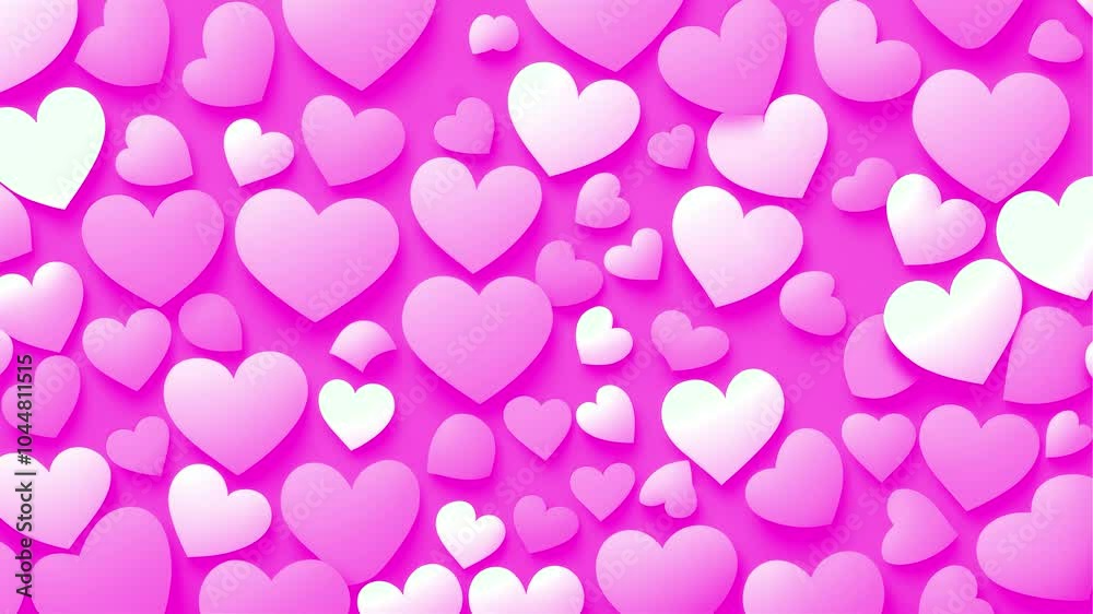 Stop motion loop cartoon animation, background with pink hearts in different sizes, abstract romantic valentine's day background Stop motion loop cartoon animation, background with pink hearts in different sizes, abstract romantic valentine's day background