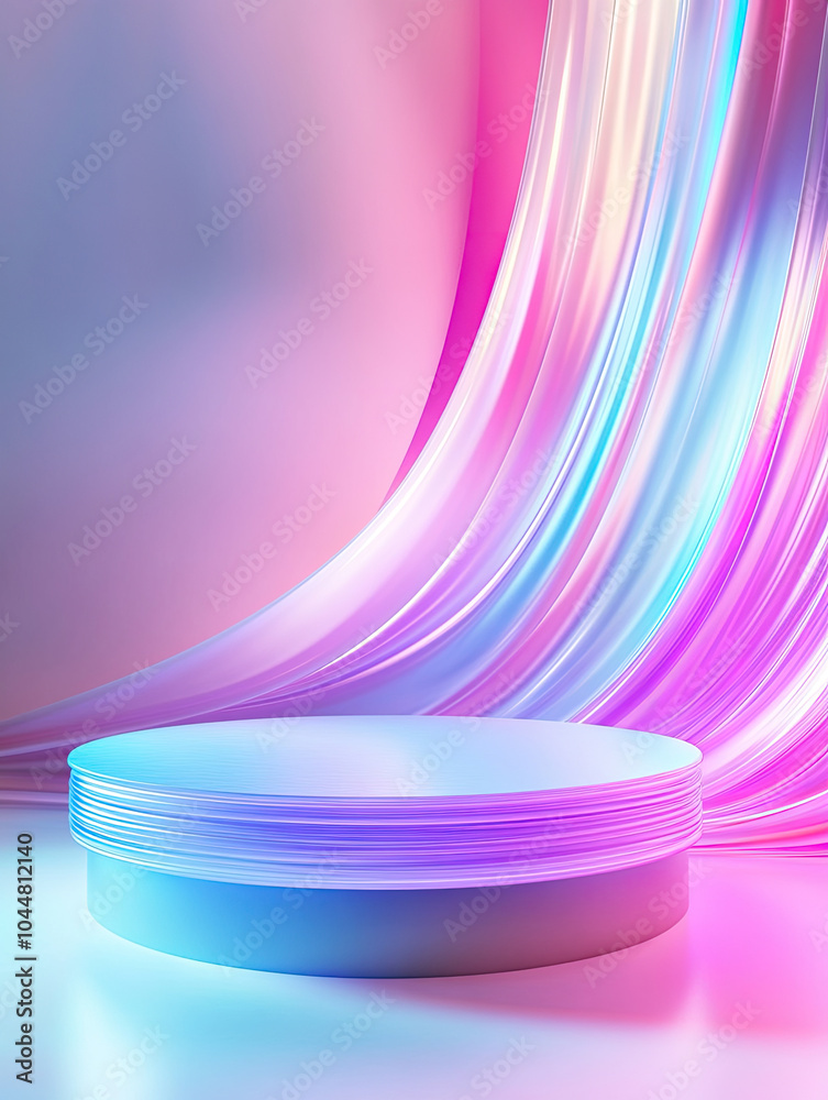 3D Rendered Podium Showcasing Curved Light Beams 3D Rendered Podium Showcasing Curved Light Beams