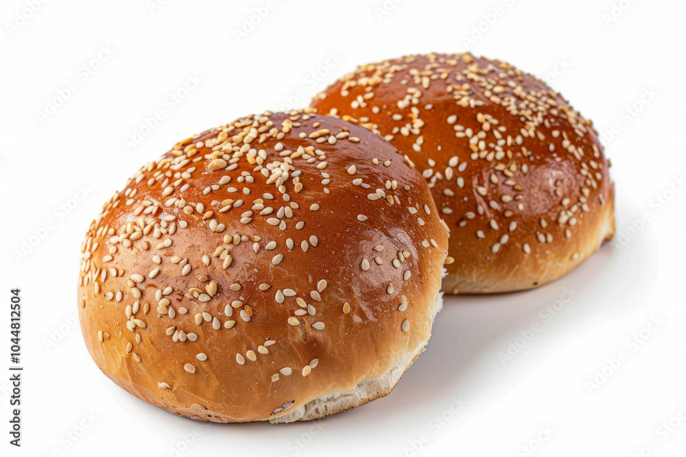 Soft buns sprinkled with sesame seeds. Burger bun with sesame seeds on white background Soft buns sprinkled with sesame seeds. Burger bun with sesame seeds on white background