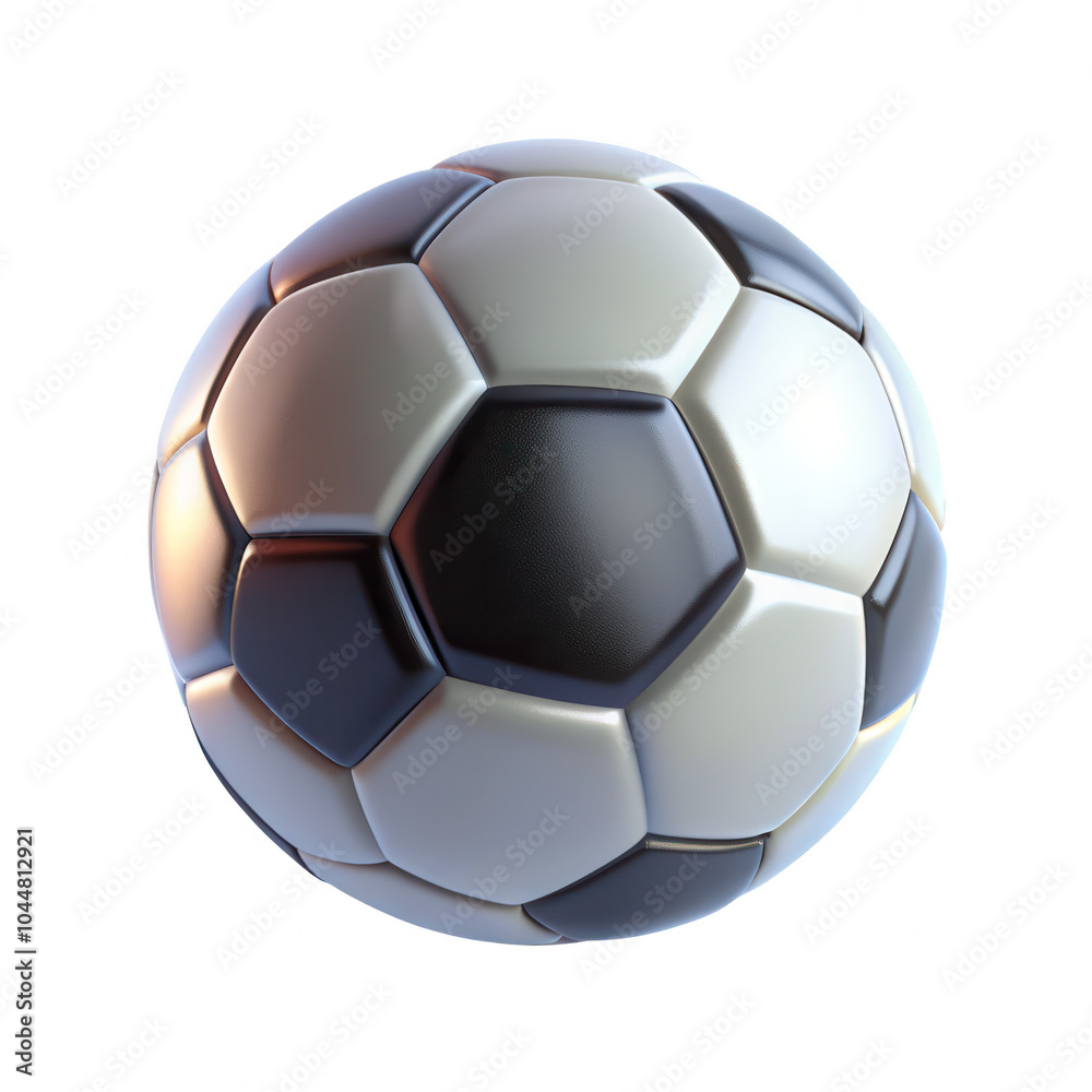 Fototapeta premium This image showcases a realistic 3D render of a black and white soccer ball. The detailed texture highlights its classic design.