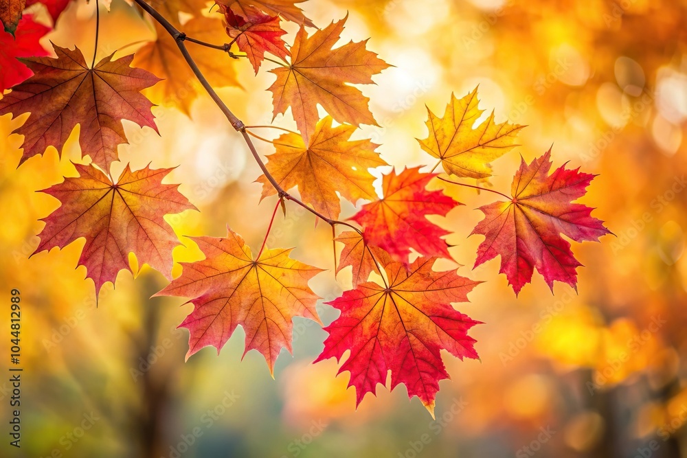 Silhouette maple branch with red yellow leaves autumn natural background soft focus Silhouette maple branch with red yellow leaves autumn natural background soft focus