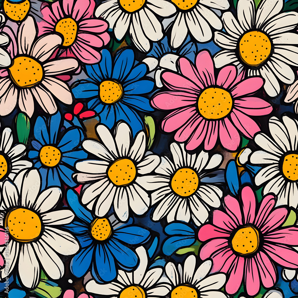 Whimsical Floral and Foliage Designs seamless pattern: Playful Doodles, Geometric Leaves, and Elegant Wildflowers in Bold and Soft Color Palettes.