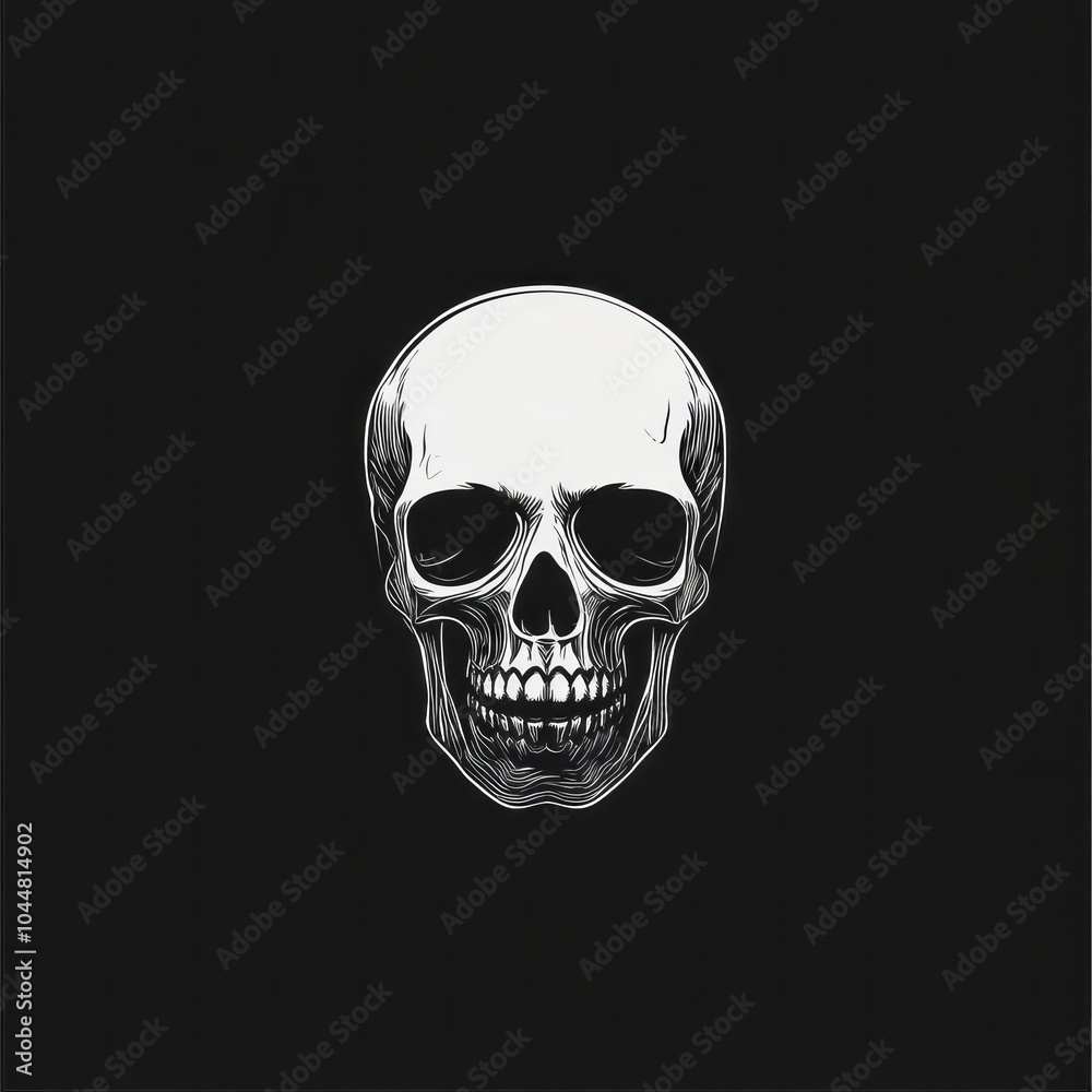 Fototapeta premium A skull is shown in black and white on a black background