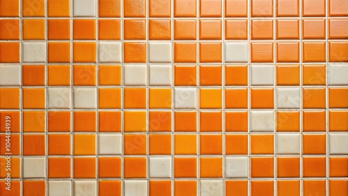 Vintage square orange tiles on a wall background