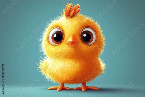 Playful Cartoon Chicken with Oversized Eyes and Fluffy Texture - Vector Illustration