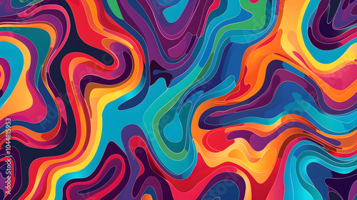 Groovy hippie 70s backgrounds. Waves, swirl, twirl pattern. Twisted and distorted vector texture in trendy retro psychedelic style. Y2k aesthetic