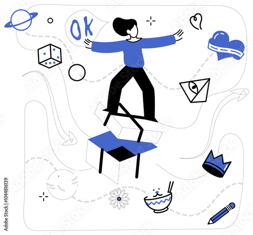 Business modeling vector illustration. Effort is fuel propelling business rocket to new heights in vast cosmos innovation Improvement is gardener tending to flowers success in business garden modeling