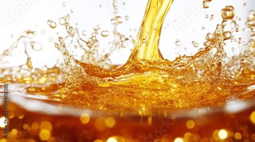 Golden Liquid Splashing in Water Refreshing Beverage High Resolution Photo