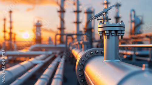 Wallpaper Mural long pipeline stretching across barren landscape, showcasing industrial infrastructure at sunset. scene captures essence of energy production and transportation Torontodigital.ca