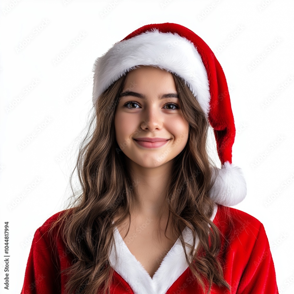 nice girl costume santa claus, isolated white background nice girl costume santa claus, isolated white background