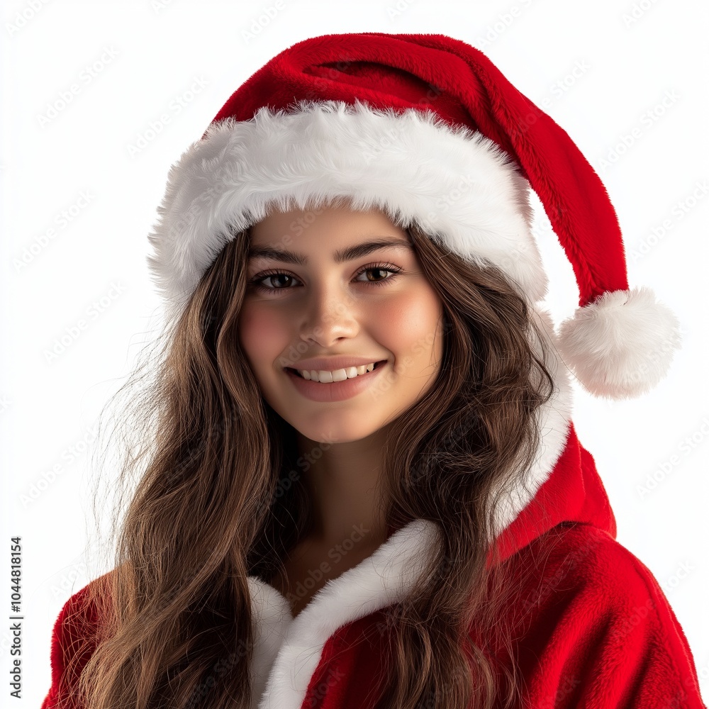 nice girl costume santa claus, isolated white background nice girl costume santa claus, isolated white background