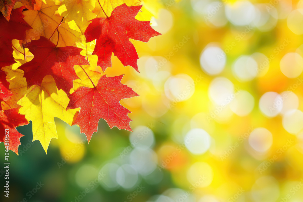 Autumn template with red maple leaves and sunlight Autumn template with red maple leaves and sunlight