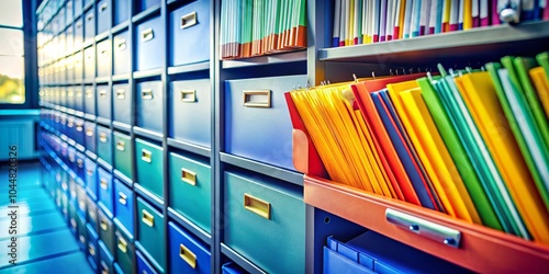 Important Documents in a Cabinet Showcasing Tilt-Shift Photography for Office Organization, Professionalism, and Secure Storage of Essential Files and Papers