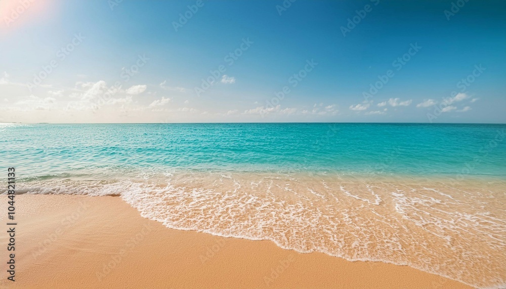 Sunny Beach With Golden Sand and Calm Waves Under Bright Blue Sky Midday Sunny Beach With Golden Sand and Calm Waves Under Bright Blue Sky Midday