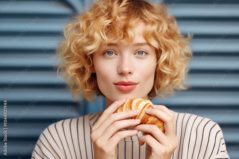 Eating blonde bread food. Eating blonde bread food.