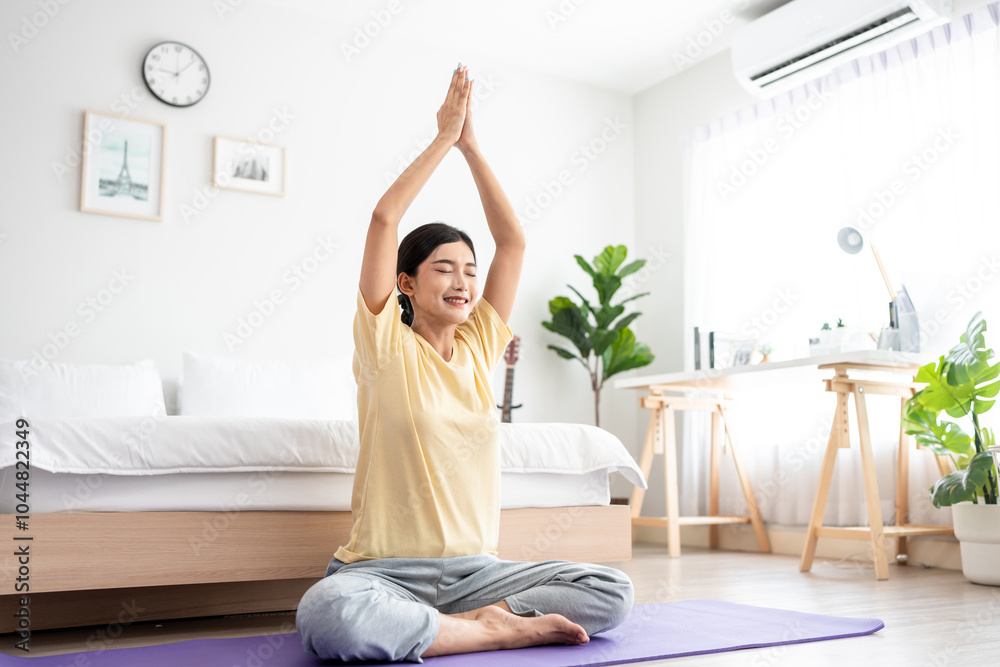 Asian young beautiful sportswoman doing yoga pilates workout at home. Asian young beautiful sportswoman doing yoga pilates workout at home.