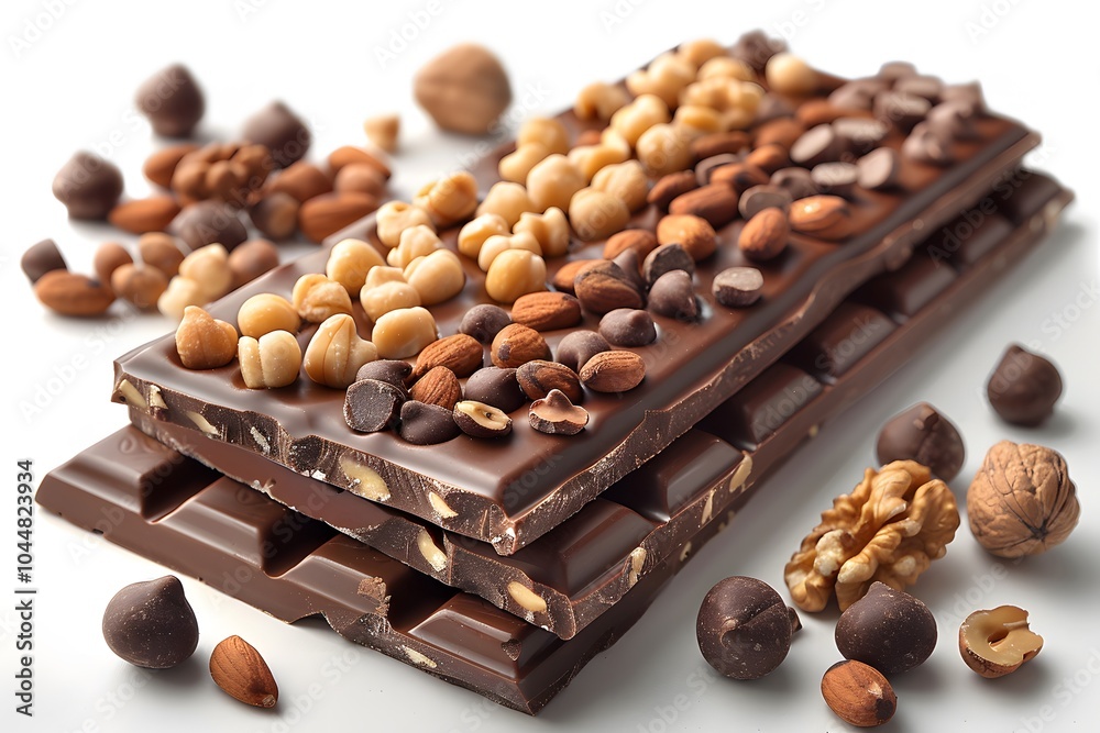 Gourmet Chocolate Bars with Assorted Nuts and Chocolate Chips for Dessert Photography Gourmet Chocolate Bars with Assorted Nuts and Chocolate Chips for Dessert Photography