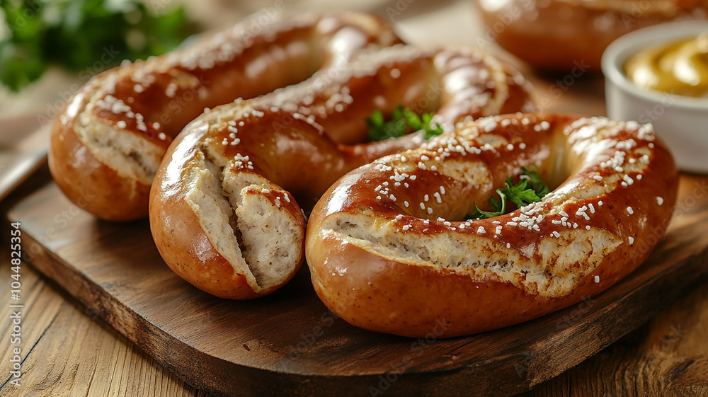 Grilled sausages on wooden board with sauce generated.AI Grilled sausages on wooden board with sauce generated.AI
