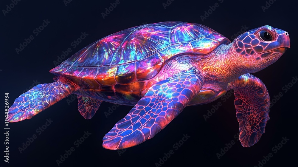 Fototapeta premium Vibrant, Bioluminescent Sea Turtle Illustration