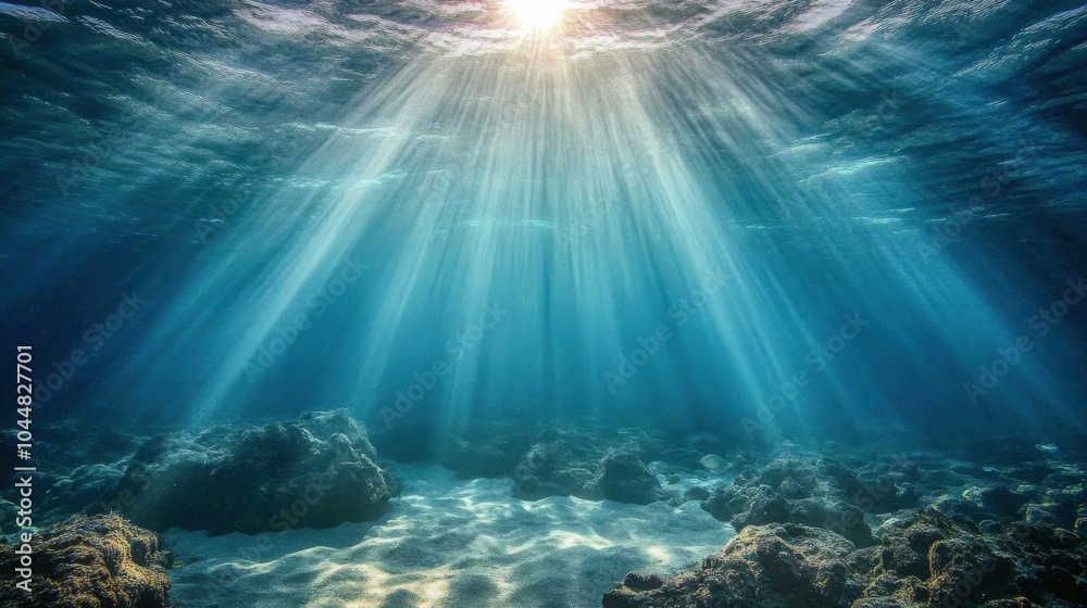 Fototapeta premium Underwater Sunbeams Illuminating Ocean Floor