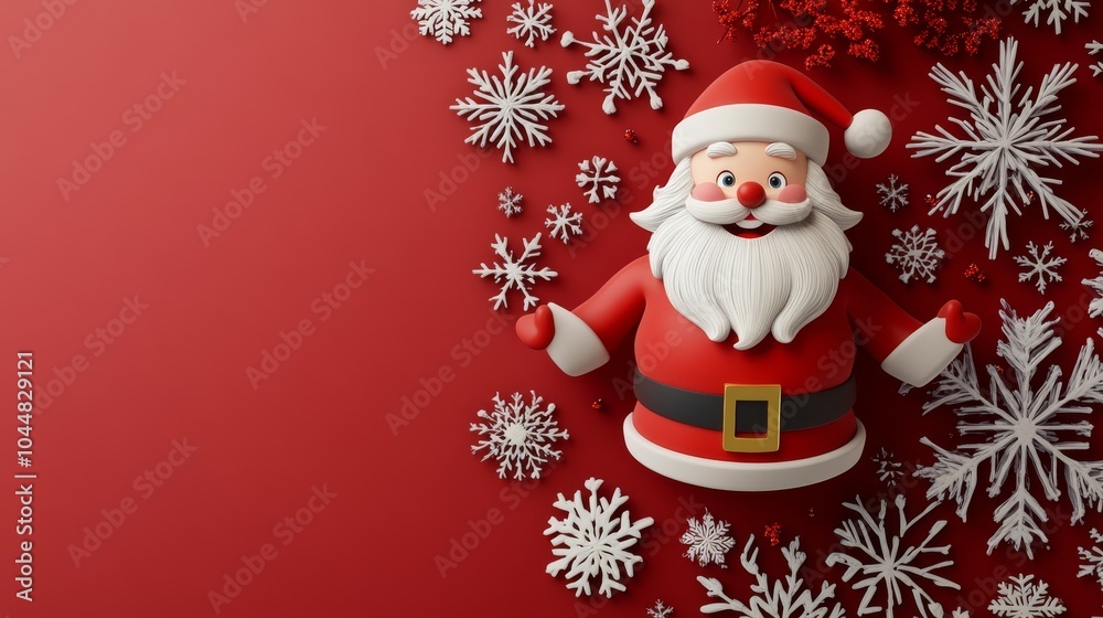 A red background with a snowflake pattern and a santa Claus figure A red background with a snowflake pattern and a santa Claus figure