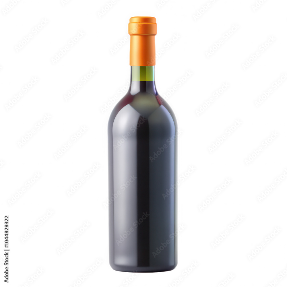 A sleek, modern red wine bottle with an orange cap displayed against a transparent background, emphasizing its elegant design. A sleek, modern red wine bottle with an orange cap displayed against a transparent background, emphasizing its elegant design.