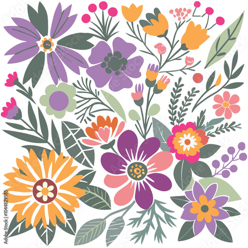 Pattern of seamless flowers, Hand-drawn botanical element, Doodle botany floral design.perfect for branding.