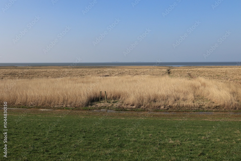 Blick auf die Küstenlandschaft bei Cuxhaven an der Nordsee Blick auf die Küstenlandschaft bei Cuxhaven an der Nordsee
